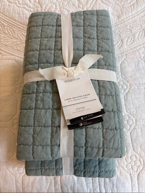 NWT | Rejuvenation Set of 2 Linen Quilted Shams in Sea Glass
